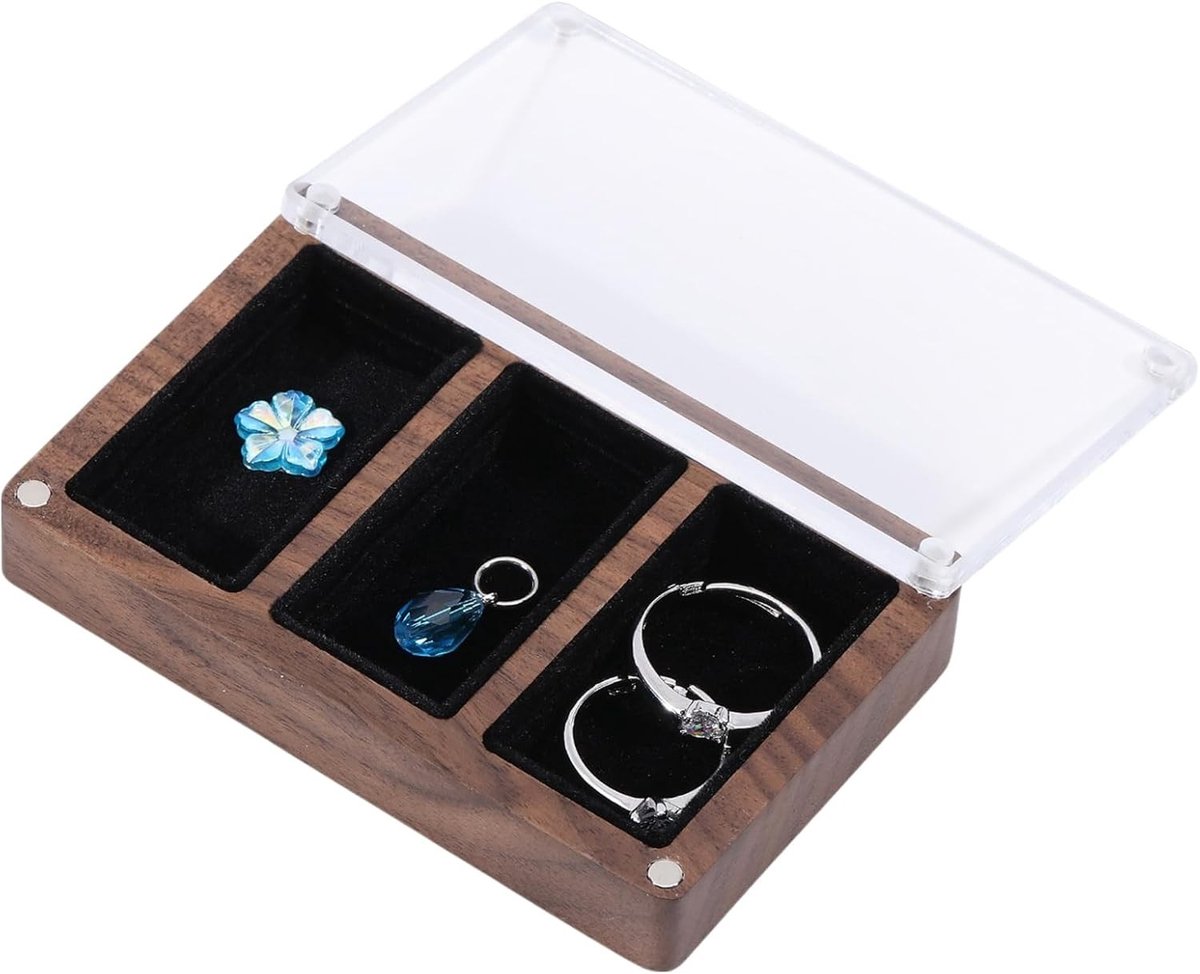 Houten Sieradenkist met Glazen Paneel, Juweelbox met 3 Opbergruimtes voor Armband Maken en Houten Kralen Mat met Paneeltjes