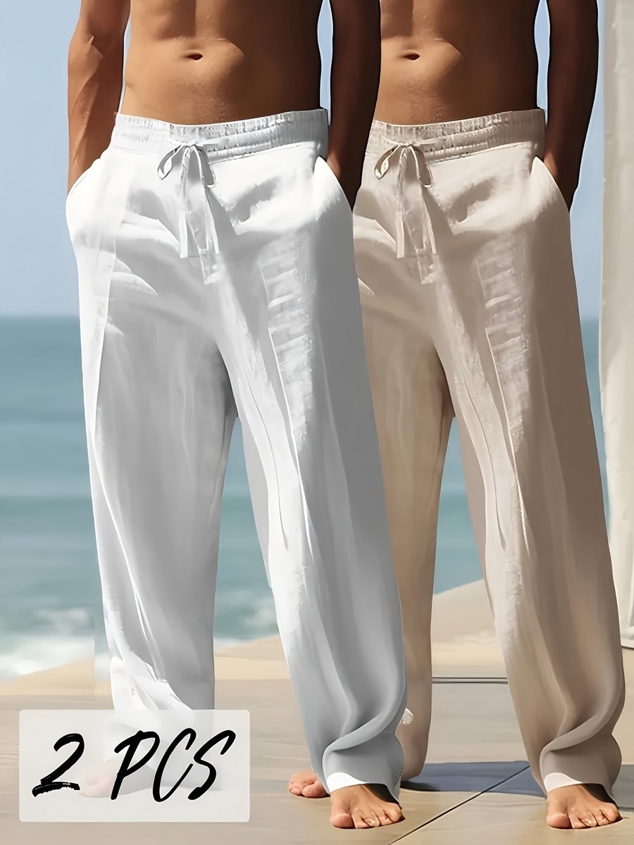 Currero Linnen Broek Heren - Zomerbroek - Volwassenen - Lange Broek - Pantalon - Strandbroek - Zomer - Ibiza Stijl - Zwart + Wit XL