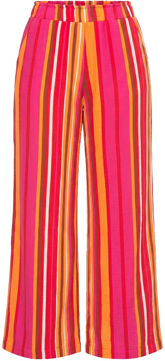 Studio Untold - Dames - Broek wijde pijpen mousseline strepen - Fuchsiaroze - Maat 42