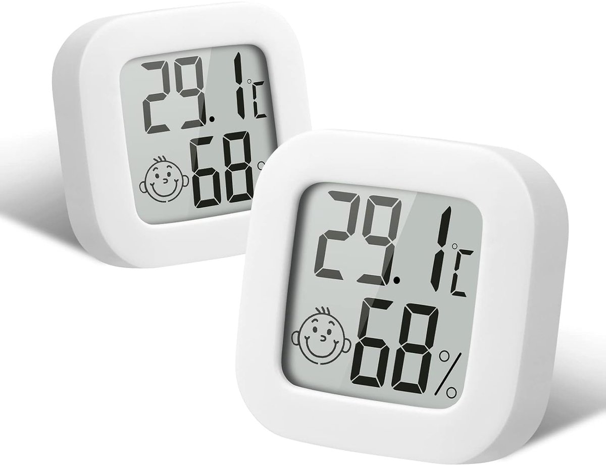 2x Digitale Thermo-Hygrometer Mini LCD voor Binnen - Meet Temperatuur en Luchtvochtigheid - Wit