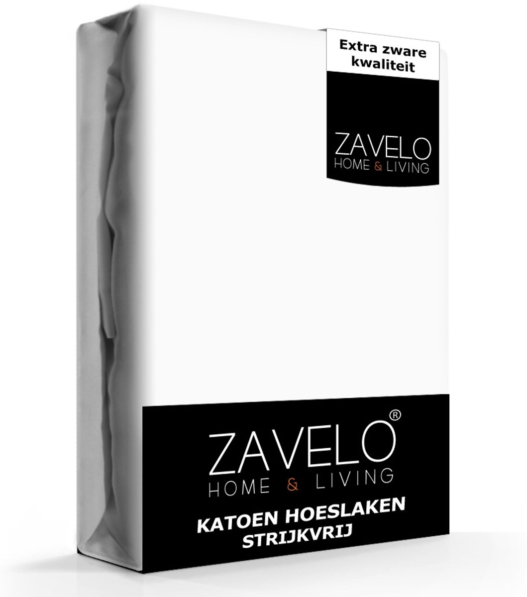 Zavelo Hoeslaken Katoen Strijkvrij Wit-1-persoons (90x200 cm)