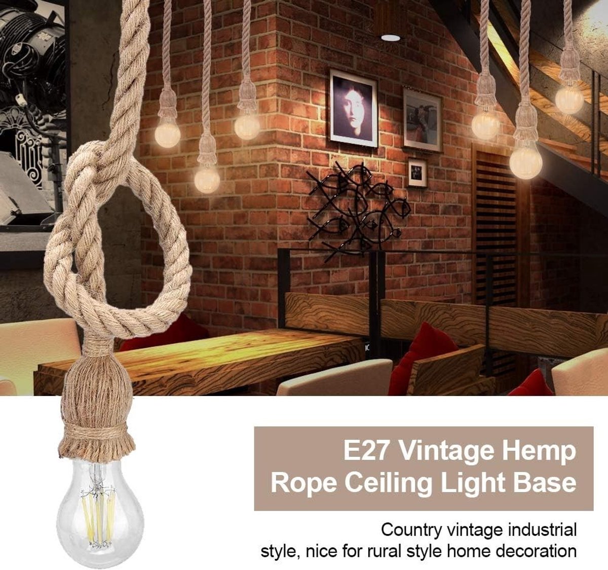 Hanglamp - Henneptouw - 2 m - Vintage Stijl - Voor Thuis en Horeca