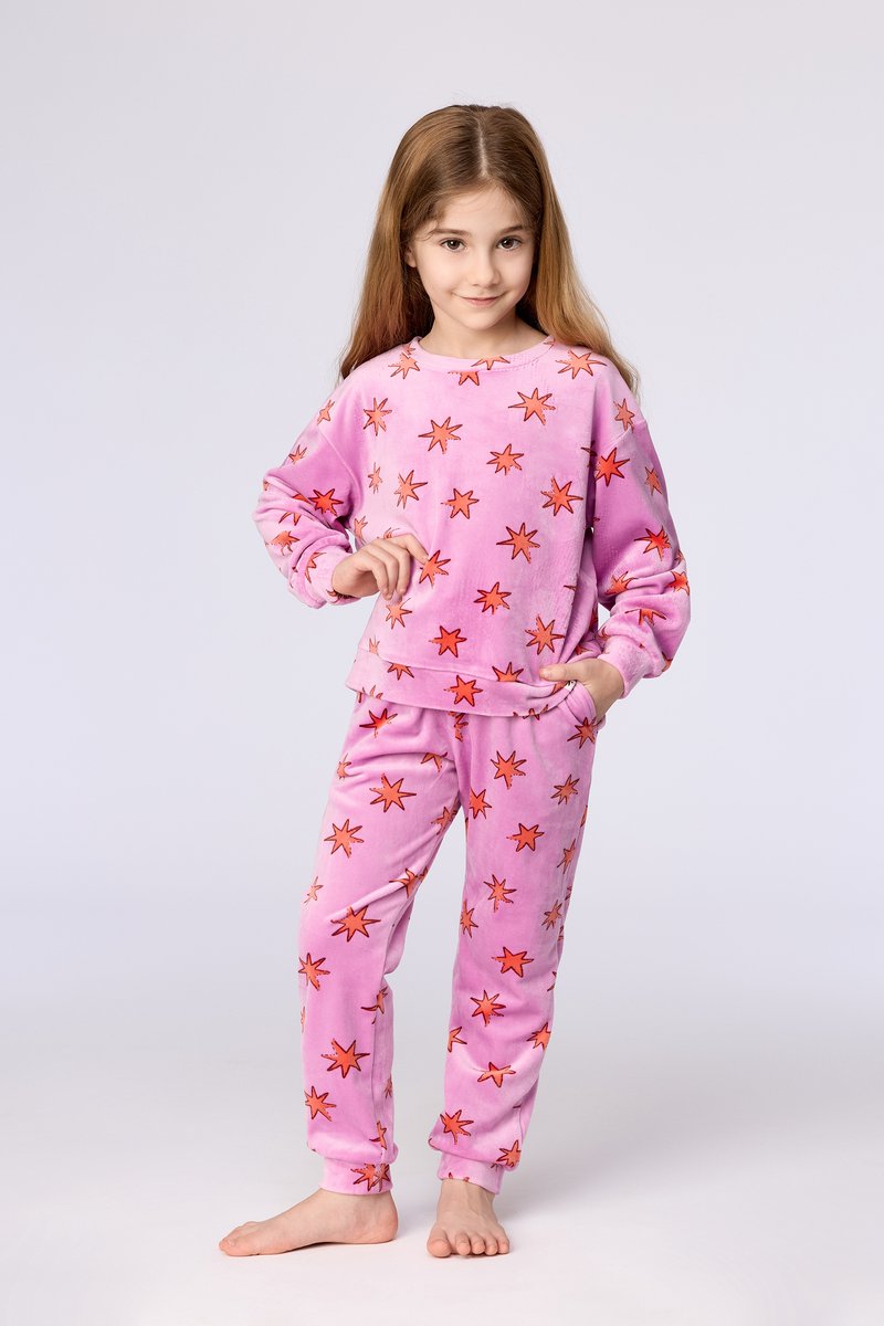 Woody Meisjes-Dames pyjama sterrenprint - maat 128/8J