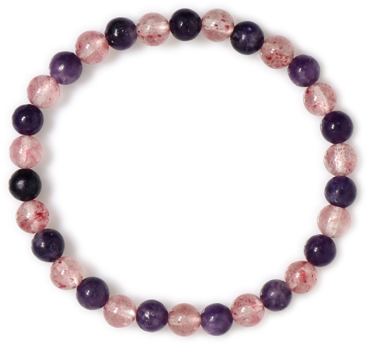 Cavill - Armband met Lepidoliet & Aardbeikwarts - 18 cm - Braziliaanse Ronde Kralen 6 mm - Paars-Roze Edelsteen Armband - Stijlvol & Natuurlijk