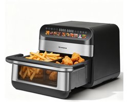 Digitale Airfryer XXL 12L Sinaopus - Dubbele Mand met 2×5L - 2400W - 10 Programma’s - Smart Finish & Match Cook - 80–200°C Instelbaar - Onafhankelijke Bediening & Veilig Pauzesysteem - Automatische Keerherinnering & Binnenverlichting