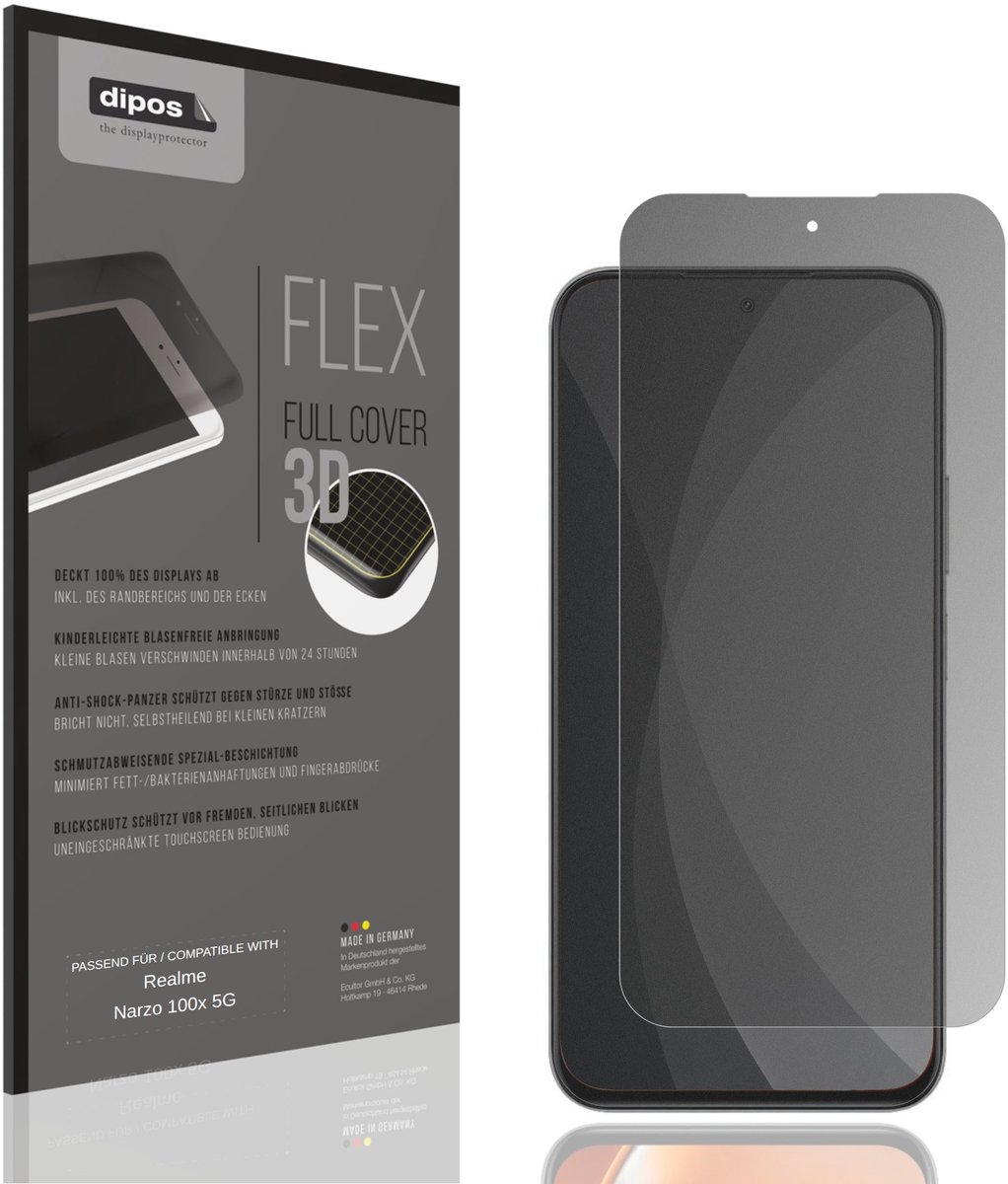 dipos FLEX – Matte Privacy Screenprotector geschikt voor Realme Narzo 100x 5G | Volledige Schermbescherming | Case-Friendly