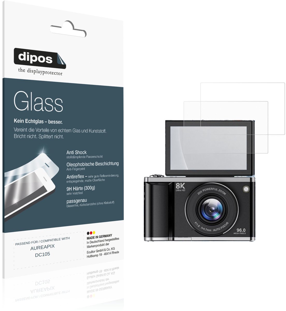 dipos – 2x Matte Pantserfolie geschikt voor AUREAPIX DC105 | 9H Screenprotector