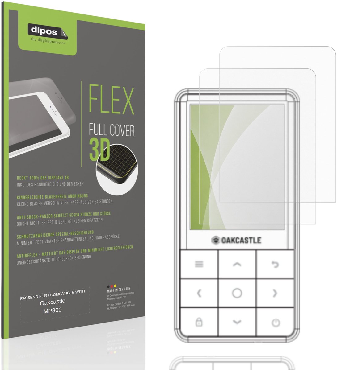 dipos FLEX – 2x Matte Screenprotector geschikt voor Oakcastle MP300 | Volledige Schermbescherming | Case-Friendly