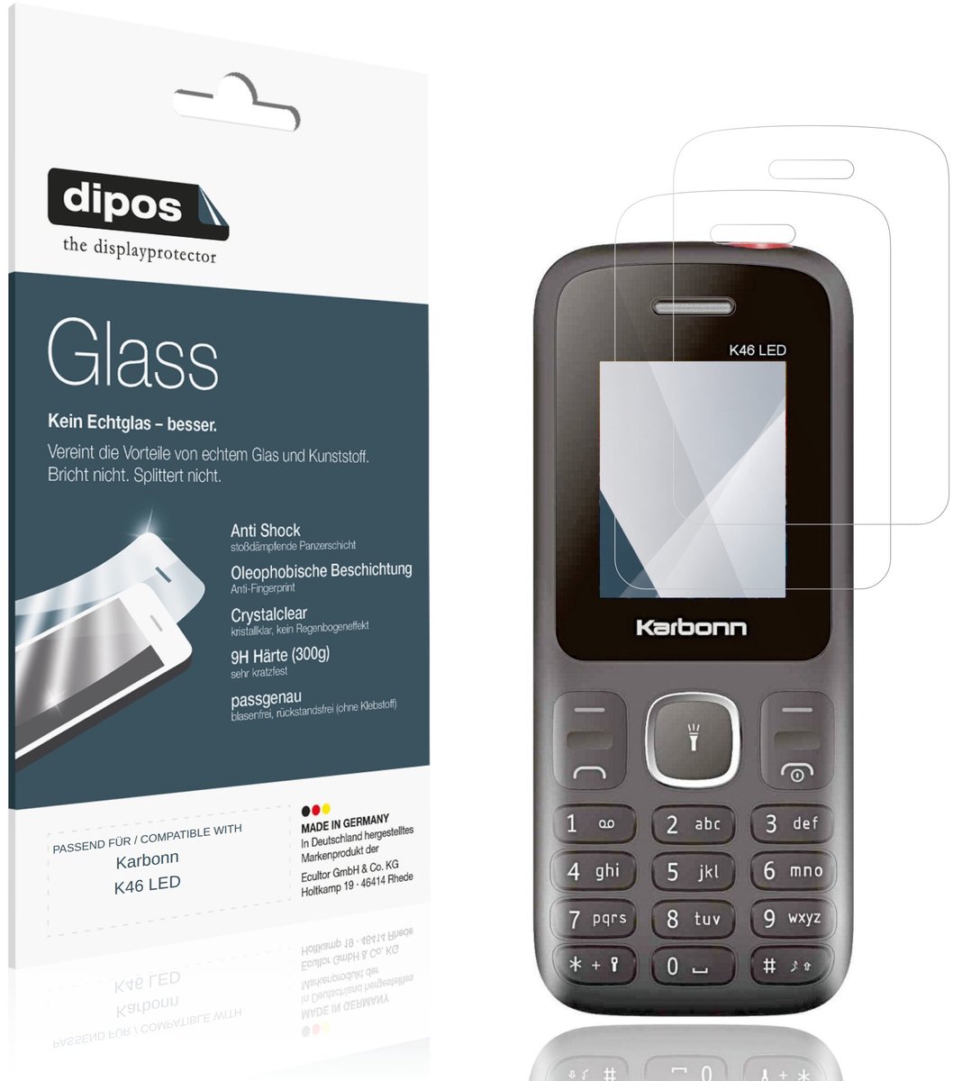 dipos – 2x Pantserfolie geschikt voor Karbonn K46 LED | 9H Screenprotector
