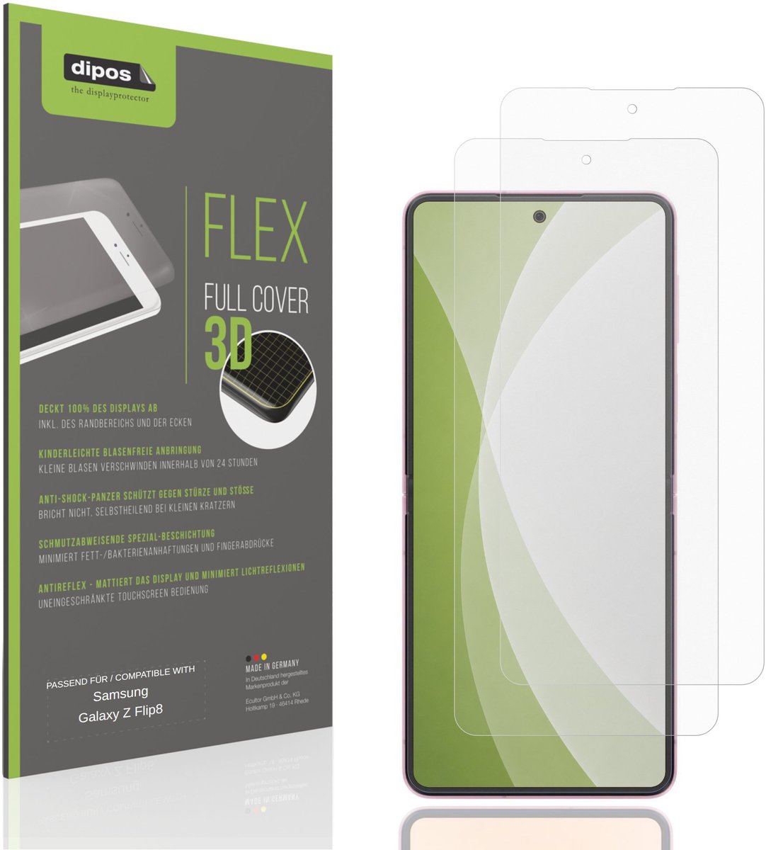 dipos FLEX – 2x Matte Screenprotector geschikt voor Samsung Galaxy Z Flip8 Binnenkant | Volledige Schermbescherming | Case-Friendly