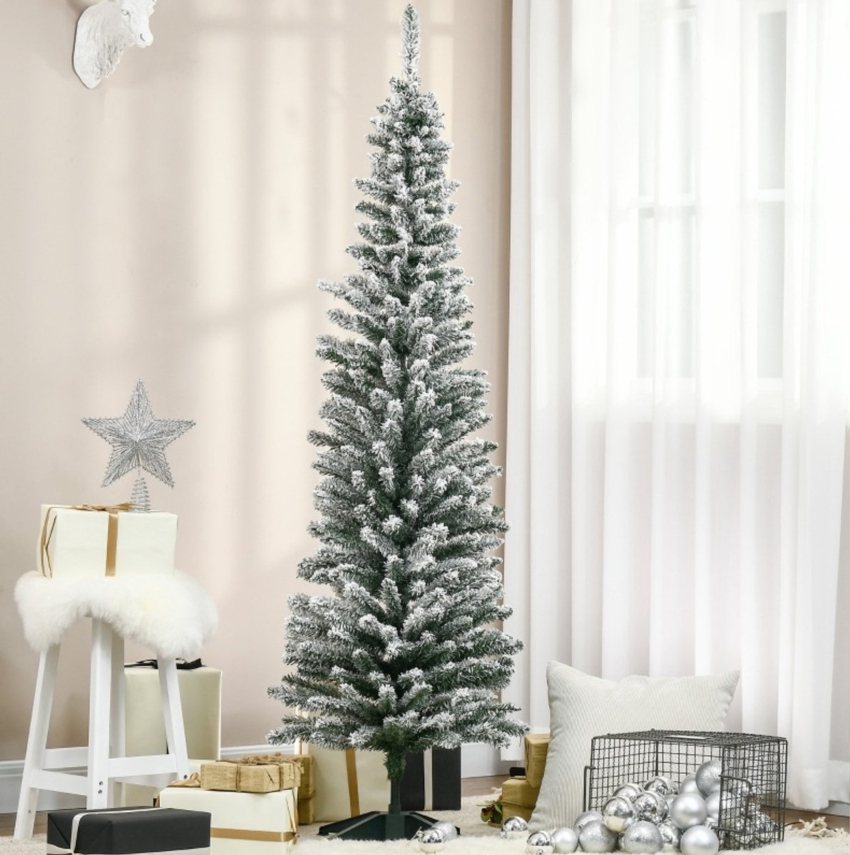 Kunstkerstboom 180 Cm Klapbaar Van Pvc Metalen Standaard Wit Groen 390 Takken Voor Sfeervolle Kerstdecoratie