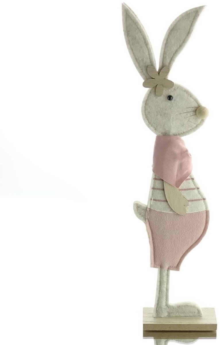 Gasper paashaas roze en grijs op houten voet 38 cm vilt
