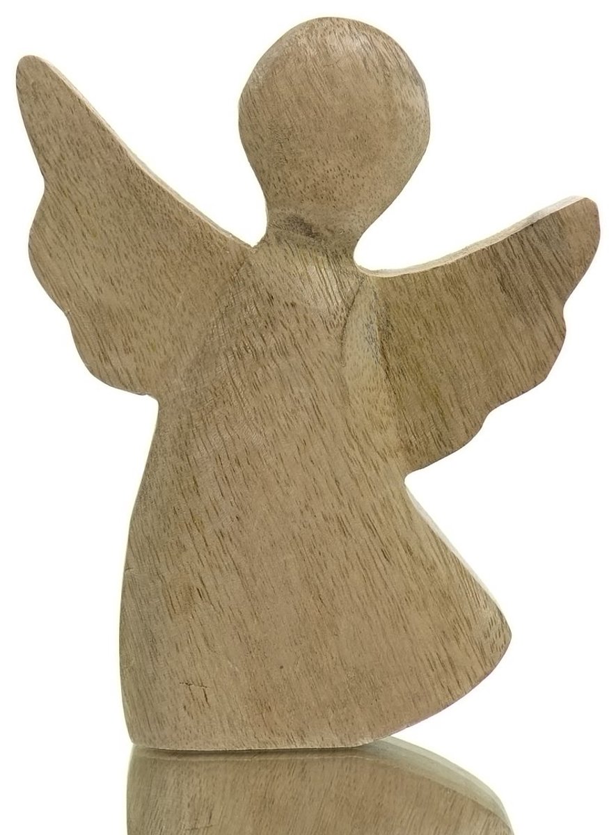 Scheulen kerstdecoratie engel Lucidato hout naturel 15 cm massief