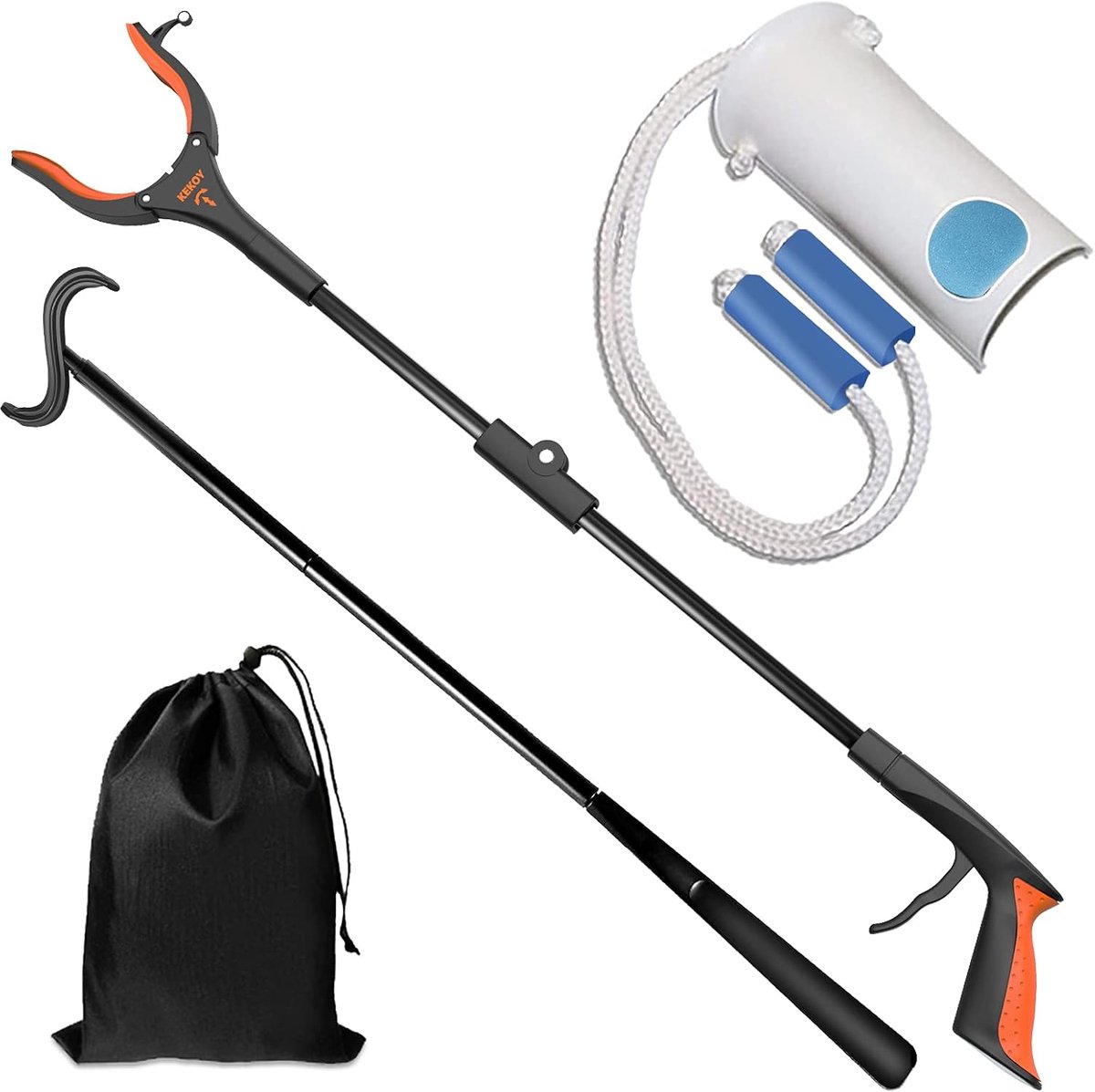 5-Delige Grijphulp Set – Grijper 80cm, Kousenaantrekker, Schoenlepel met Lange Steel en Opbergtas