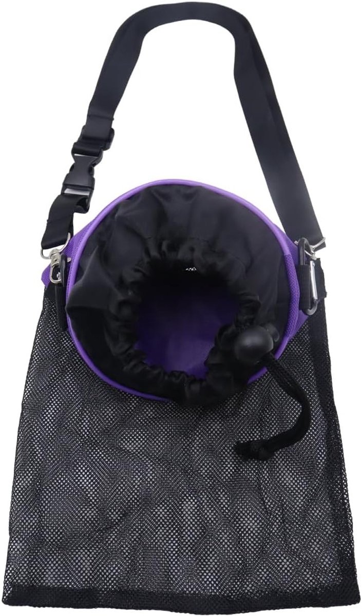 Kledingclip mesh tas met trekkoord voor 300 wasknijpers, hangend touw van 66-112 cm, paars en praktisch voor het organiseren van wasgoed