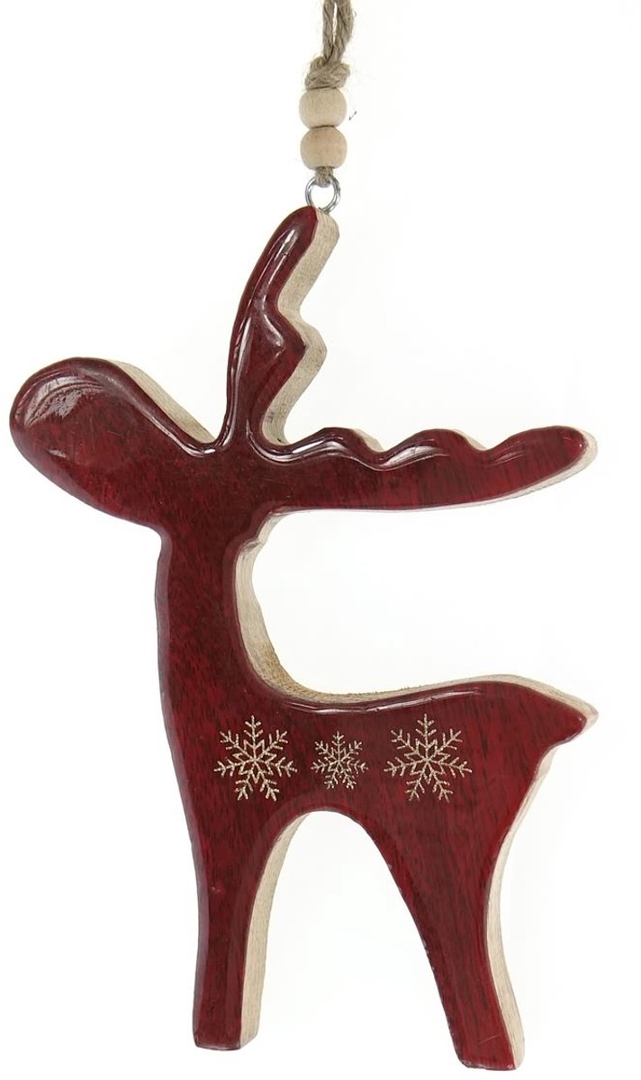 Gasper kersthanger hert emaille rood met sneeuwvlokken 20 cm
