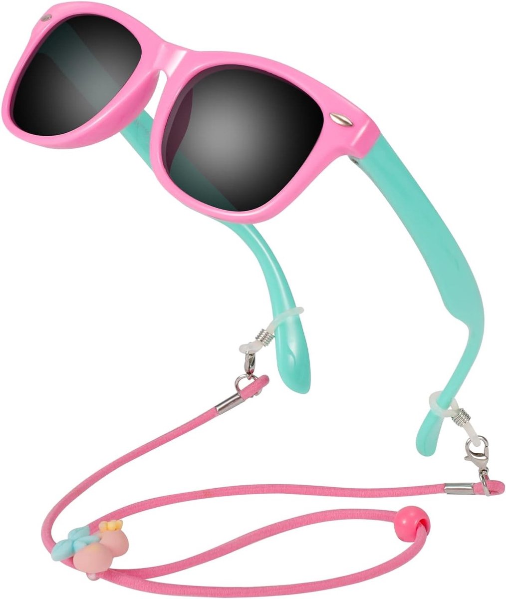 Kindersunglasses met UV400 Bescherming voor Jongens en Meisjes - Gepolariseerde Zonnebril met Flexibel TPEE Frame en Brilband voor Kinderen van 3-12 Jaar