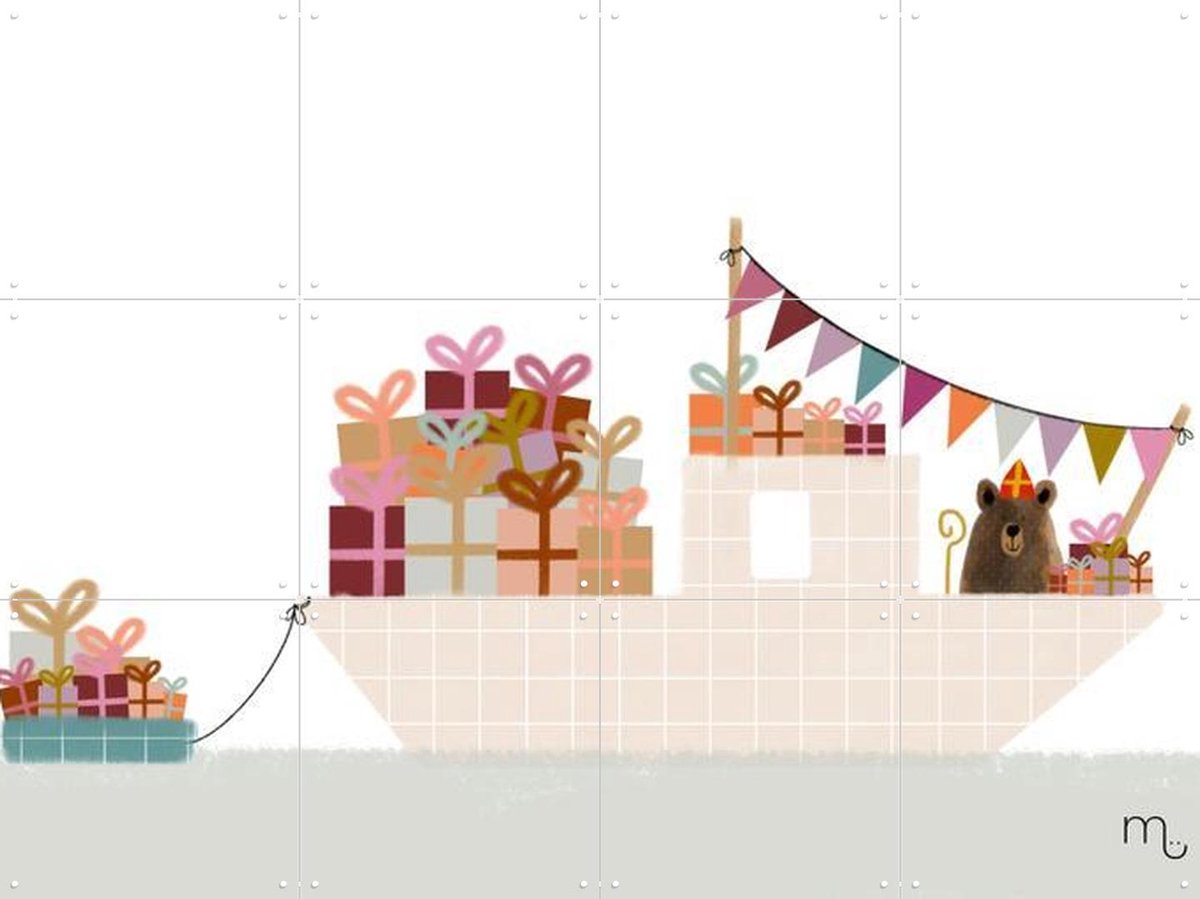 IXXI Pakjesboot, Stadse Spruiten | door Miek illustreert - 80 x 60 cm - Gratis ophangtool - Grote wanddecoratie en posters - Cartoonesk, Illustraties