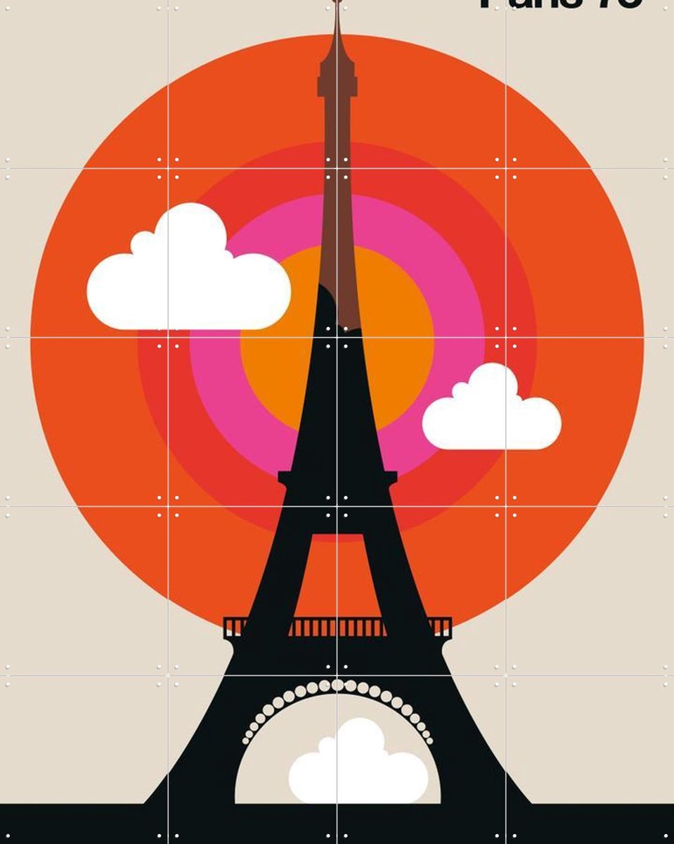 IXXI Paris 73, Bo Lundberg - 80 x 100 cm - Gratis ophangtool - Grote wanddecoratie en posters - Geometrische Kunst, Kleurrijk, Pop art, Illustraties
