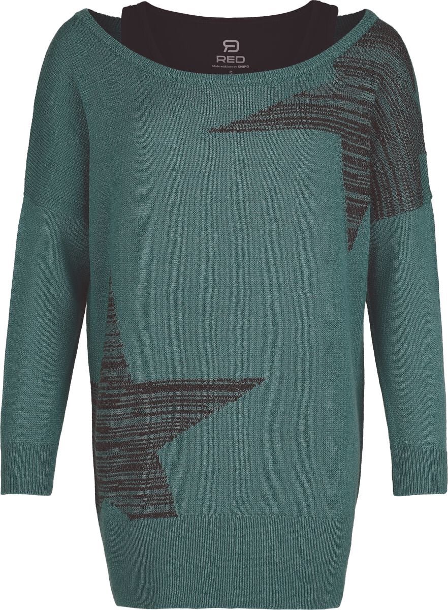 R.E.D. Rock-Engineered Design turquoise gebreide trui met boothals - Dames - S