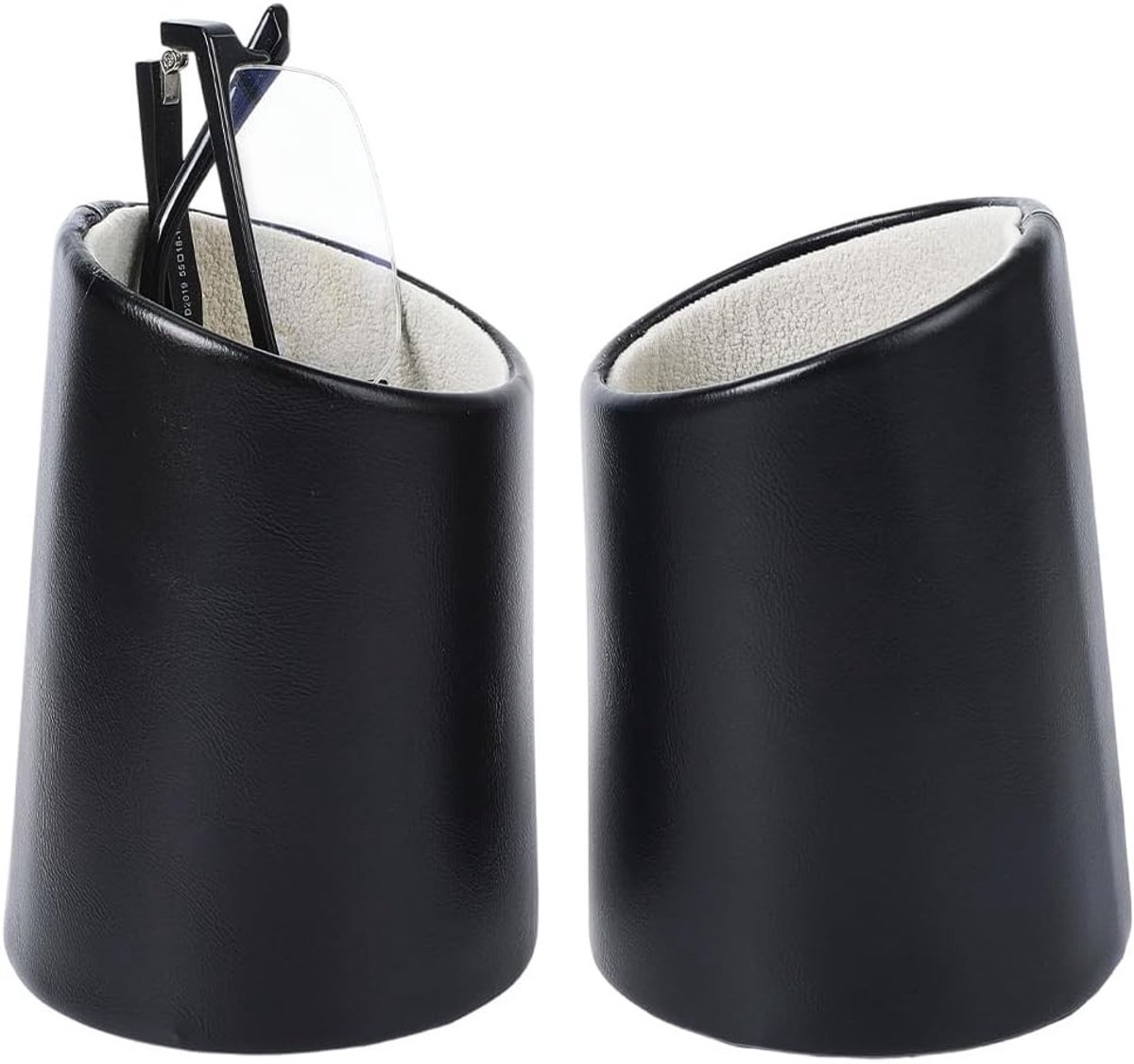 2 x Brilhouder van PU Leer, Beschermende Brilhouder, Minimaliseert Krassen, Perfect voor Tentoonstellingen, Cylindrisch Ontwerp, Pluche, Desk Organizer, 11.8 x 8.2 x 9.5 cm