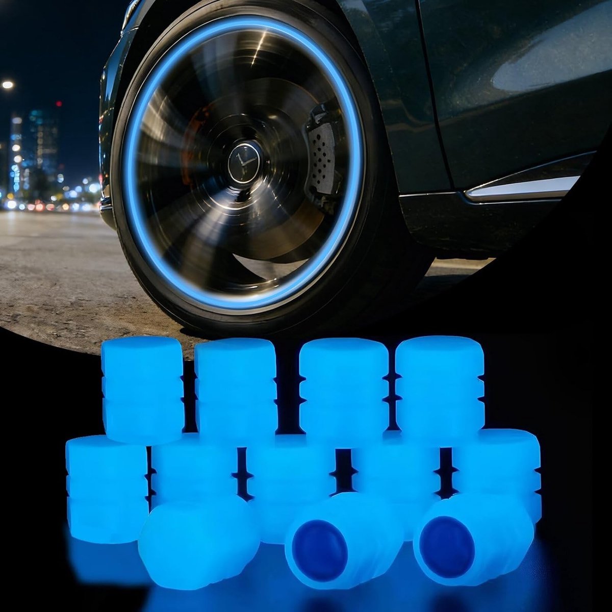 Luminous Ventieldoppen Set van 12 Stuks voor Auto's en Motoren - Fluorescerende Ventieldoppen voor Banden met Blauw Licht
