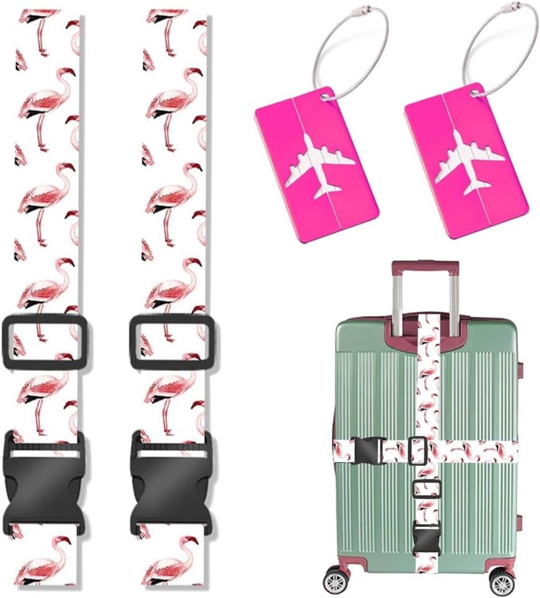 Verstelbare Kofferband met Snap Buckle en Bagagelabel - 4 Stuks Kofferaccessoires voor Reis en Vakantie (Kleurrijk)