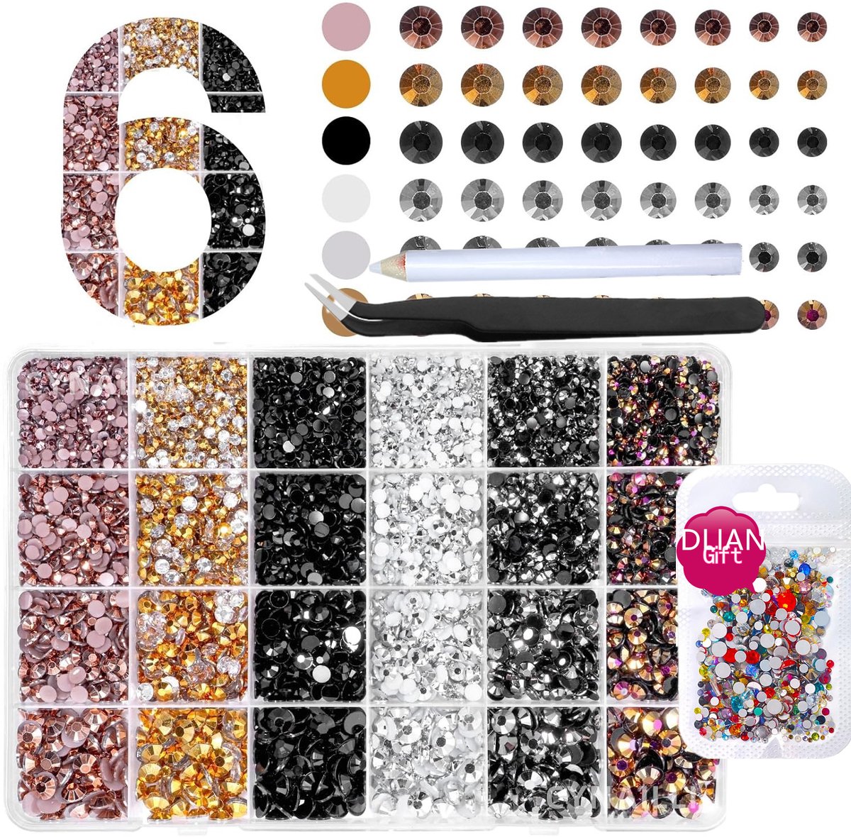 Currero Bedazzle Kit - Bedazzling - Plakstenen - Strass Steentjes - DIY Versieren - Set Met 16.000 Steentjes - Nagel Decoratie - Met Pincet En Applicator - 3/5mm - Zwart