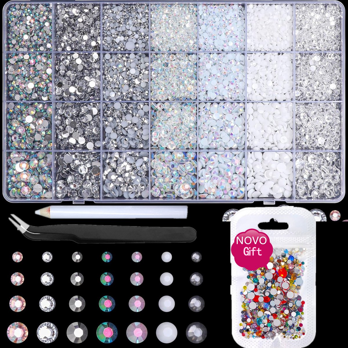 Currero Bedazzle Kit - Bedazzling - Plakstenen - Strass Steentjes - DIY Versieren - Set Met 18.000 Steentjes - Nagel Decoratie - AB Glitter - 3/4/5/6mm - Wit