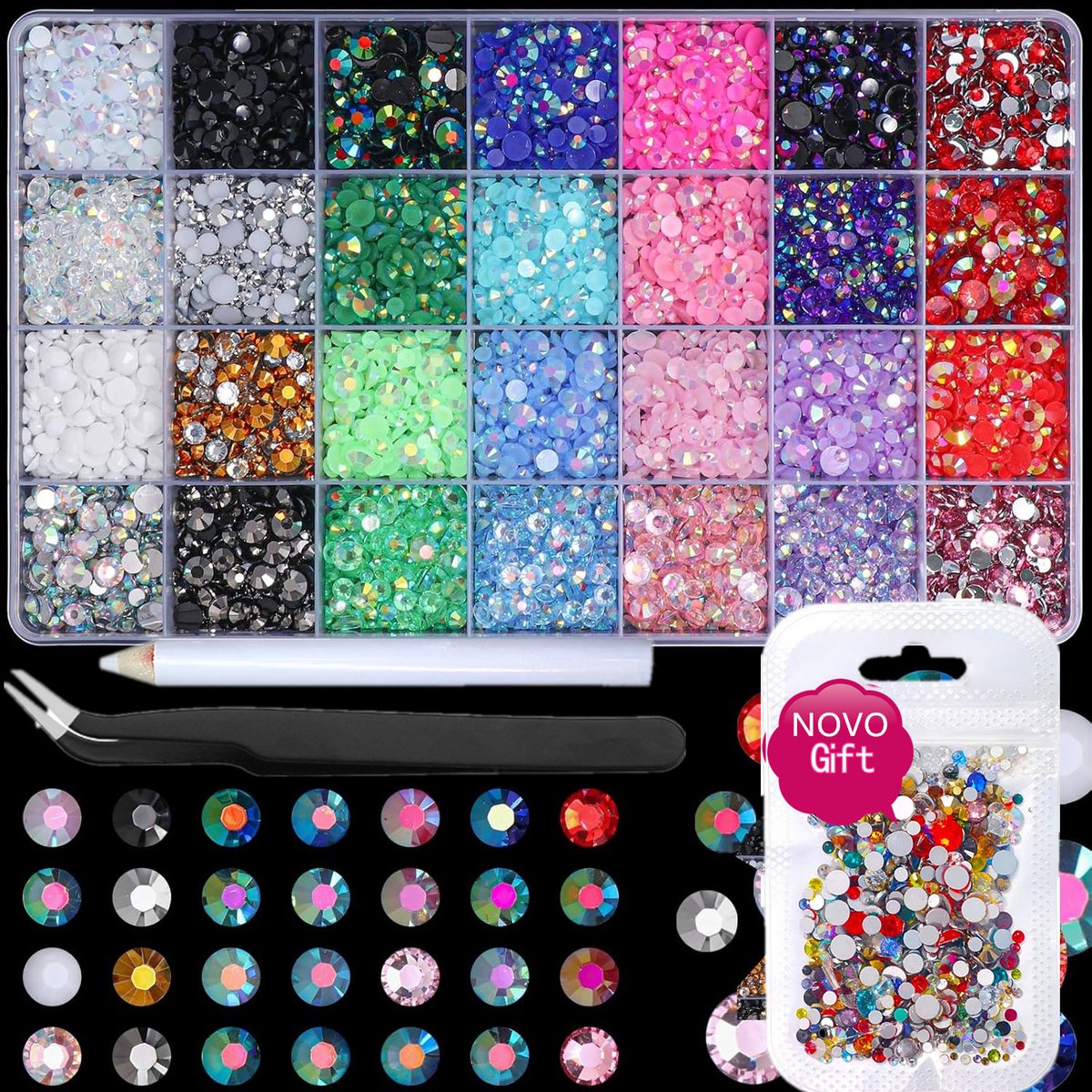 Currero Bedazzle Kit - Bedazzling - Plakstenen - Strass Steentjes - DIY Versieren - Set Met 18.000 Steentjes - Nagel Decoratie - AB Glitter - 3/4/5/6mm