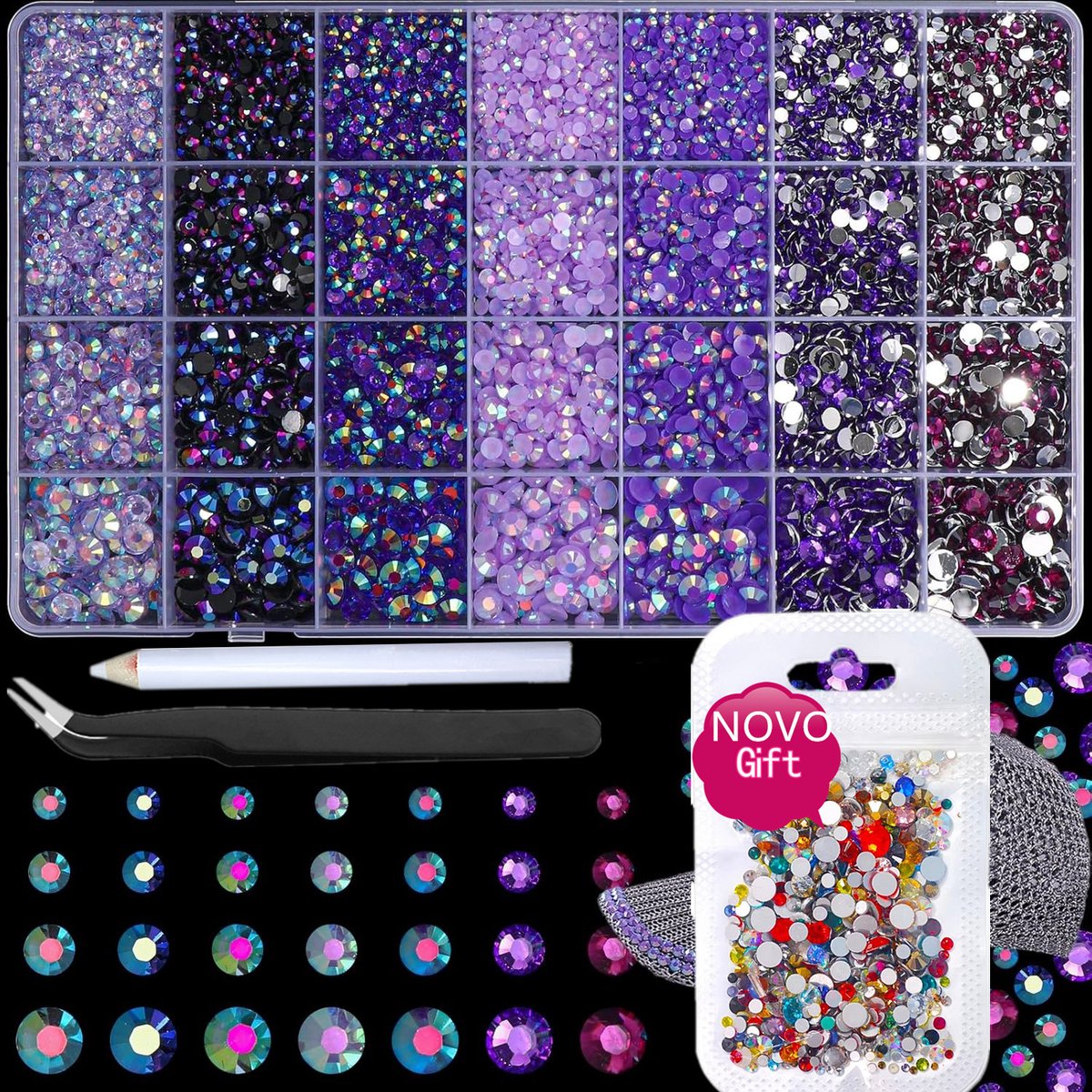 Currero Bedazzle Kit - Bedazzling - Plakstenen - Strass Steentjes - DIY Versieren - Set Met 18.000 Steentjes - Nagel Decoratie - AB Glitter - 3/4/5/6mm - Paars
