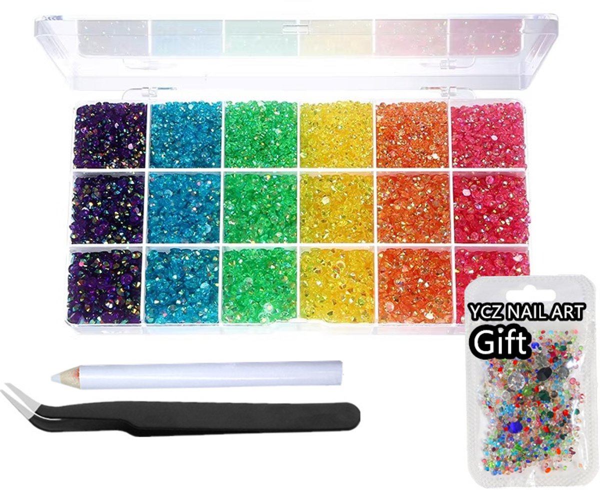 Currero Bedazzle Kit - Bedazzling - Plakstenen - Strass Steentjes - DIY Versieren - Set Met 14.500 Steentjes - 18 Vakken - Nagel Decoratie - AB Glitter - 3/4/5mm - Stijl A