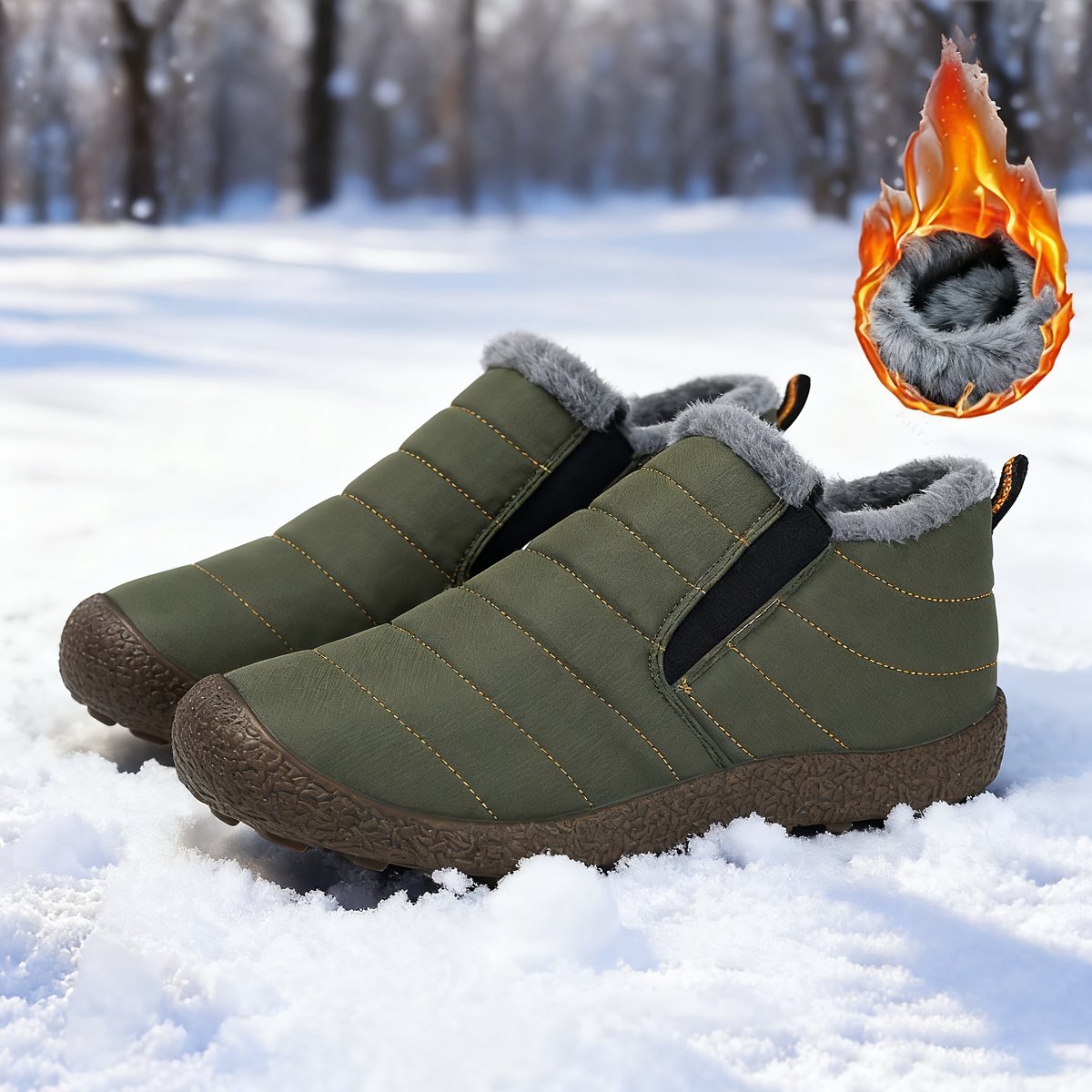 Currero Snowboots Heren Sneeuwlaarzen Heren Winterlaarzen Gevoerde Winterschoenen Waterdicht Antislip Zool Warm Gevoerd Wandellaarzen Winter Militair Groen