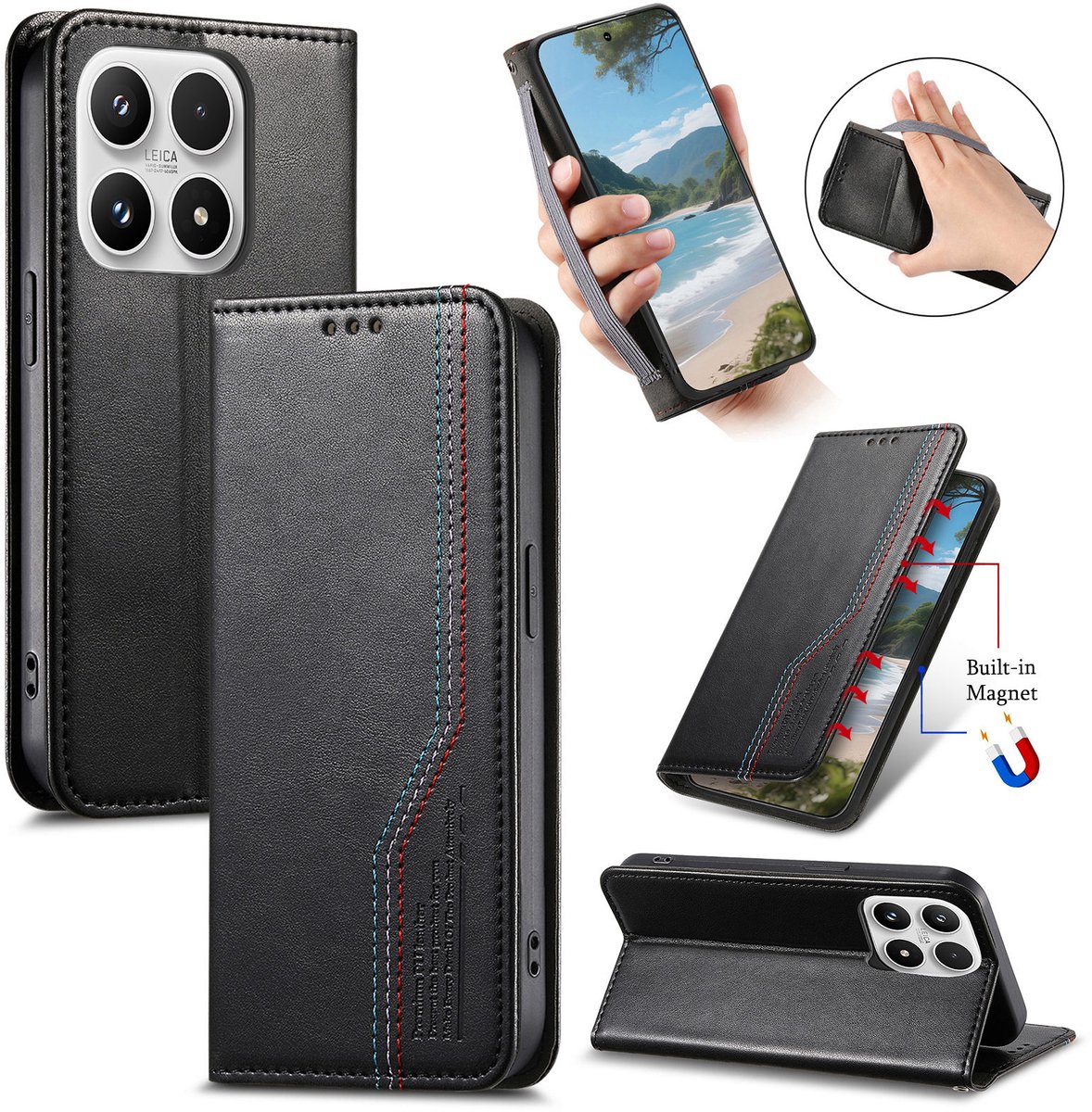 Praktische en Stijlvolle PU Leren Portemonnee Hoes voor Xiaomi 17 _ Zwart