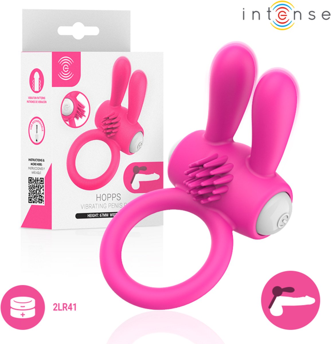 INTENSE - HOPPS VIBRATING PENIS RING WITH CLITORAL STIMULATION PINK