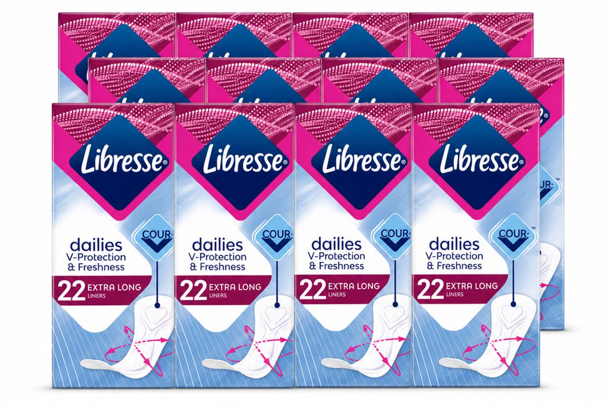 12 x Libresse – Inlegkruisjes – Extra Long – Langdurige bescherming – 22 Inlegkruisjes - Voordeelverpakking - 12 stuks