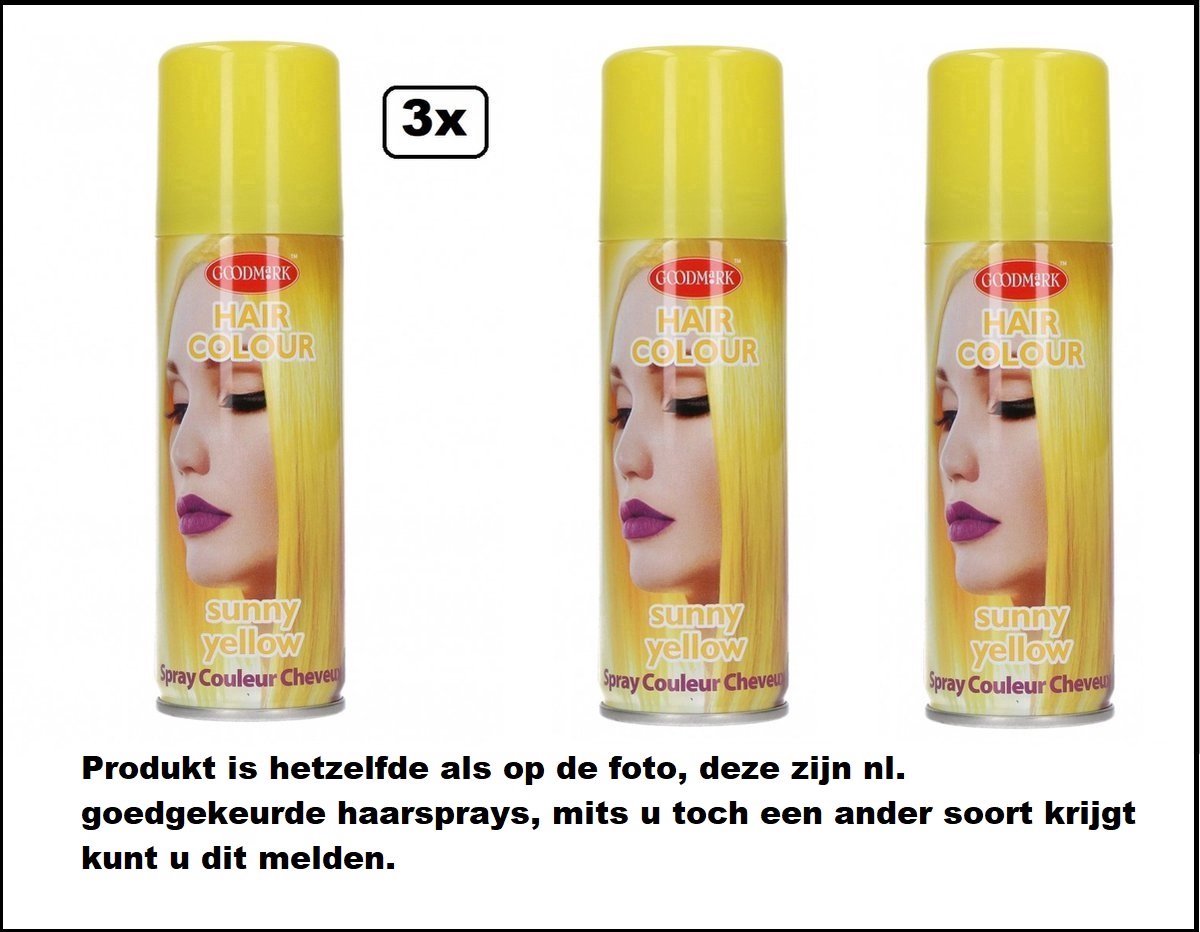 3x Haarverf/haarspray geel 125 ml - Sunny Yellow - Word bezorgd in doos ivm beschadeging - Festival thema feest carnaval haar kleurspray party