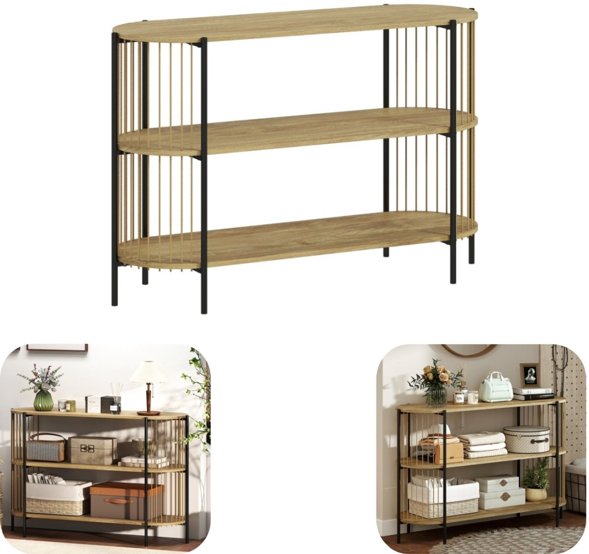 Opbergrek - Multifunctionele opbergtafel - Boekenkast - Meerlaags opbergtafel - Gemakkelijk schoon te maken - Draagvermogen 60KG - Ruimtebesparend - Kantelbeveiliging - Opbergaccessoires - Geschikt voor woonkamer, keuken, gang (bruin, 124*80cm)