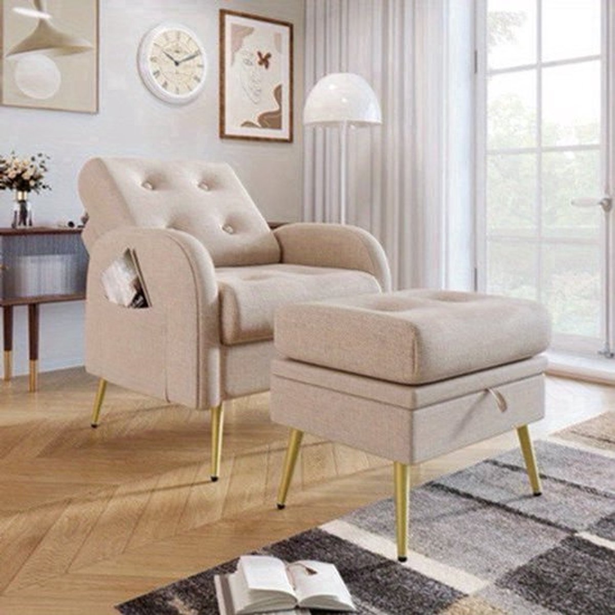 Verstelbare loungestoel – Relaxfauteuil – Recliner – Zitstoel – Loungechair – 3-standen rugleuning – Stevig metalen frame – Inclusief inklapbare voetsteun