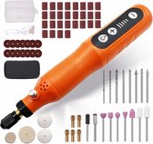 Multifunctioneel Gereedschap – Rotatiegereedschap en Draadloos Draaigereedschap – Rotatiegereedschapsset met 70 Accessoires en 5 Snelheden 3000–15000 RPM – Mini Schuurmachine en Graveerpen – USB-C Gereedschapsset met LED – Oranje