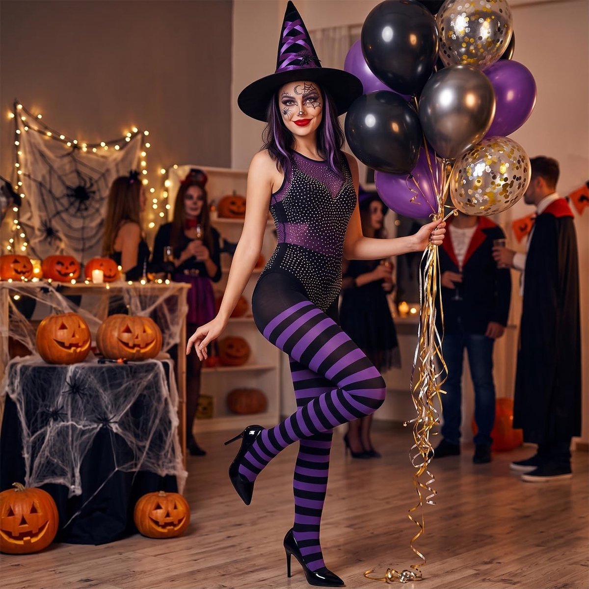 Gestreepte panty voor dames en meisjes, ondoorzichtige overknee kousen voor Halloween, carnaval en themafeesten, modieuze sokken voor elke gelegenheid
