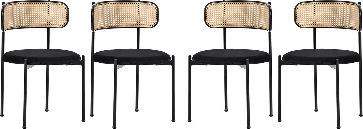MUVANO Fluwelen eetkamerstoelen set van 4 - Zwarte stoel met metalen poten - Zwarte vrijetijdsstoel voor slaapkamer - 150kg - Zitten - Eetkamer Zwart