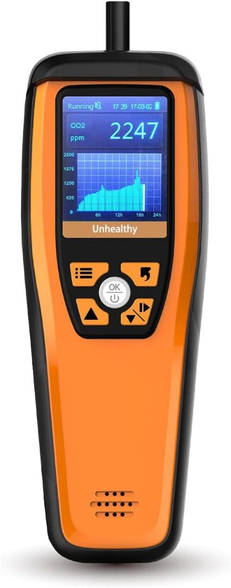 Zolvano® Fijnstofmeter - Luchtkwaliteitsmeter Voor Binnen - Co2 Meter - Oranje met zwart