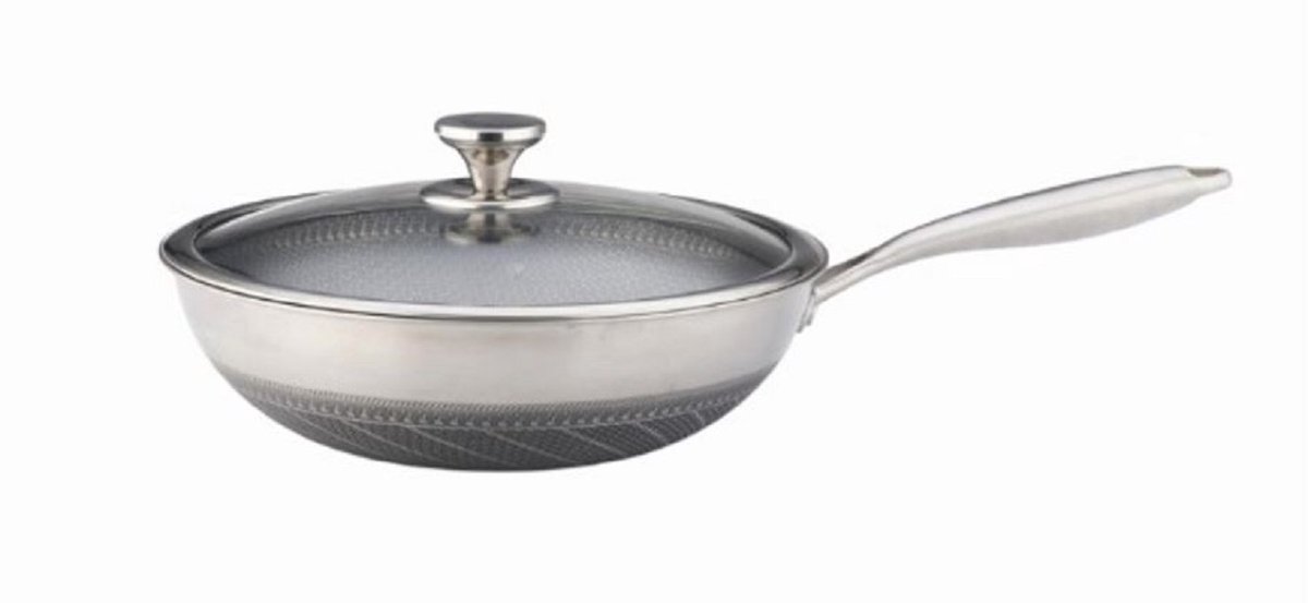 Eisenbach 3 laags RVS krasvrije wokpan 32 cm ,honinggraat. PFAS-vrij.