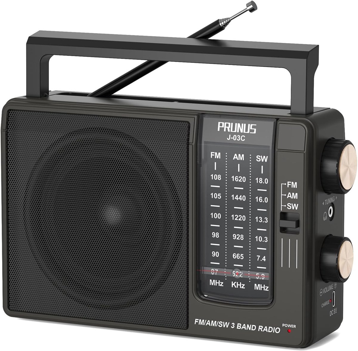 Draagbare Radio - Zwart - 207 x 132 x 60 mm - Oplaadbare Radio met Handvat - Voor Thuisgebruik en Reizen
