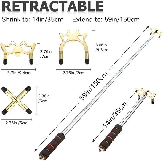Uitschuifbare Biljartkeu Brug met 3 Messing Brugkoppen – Universele Accessoire — afbeelding 4