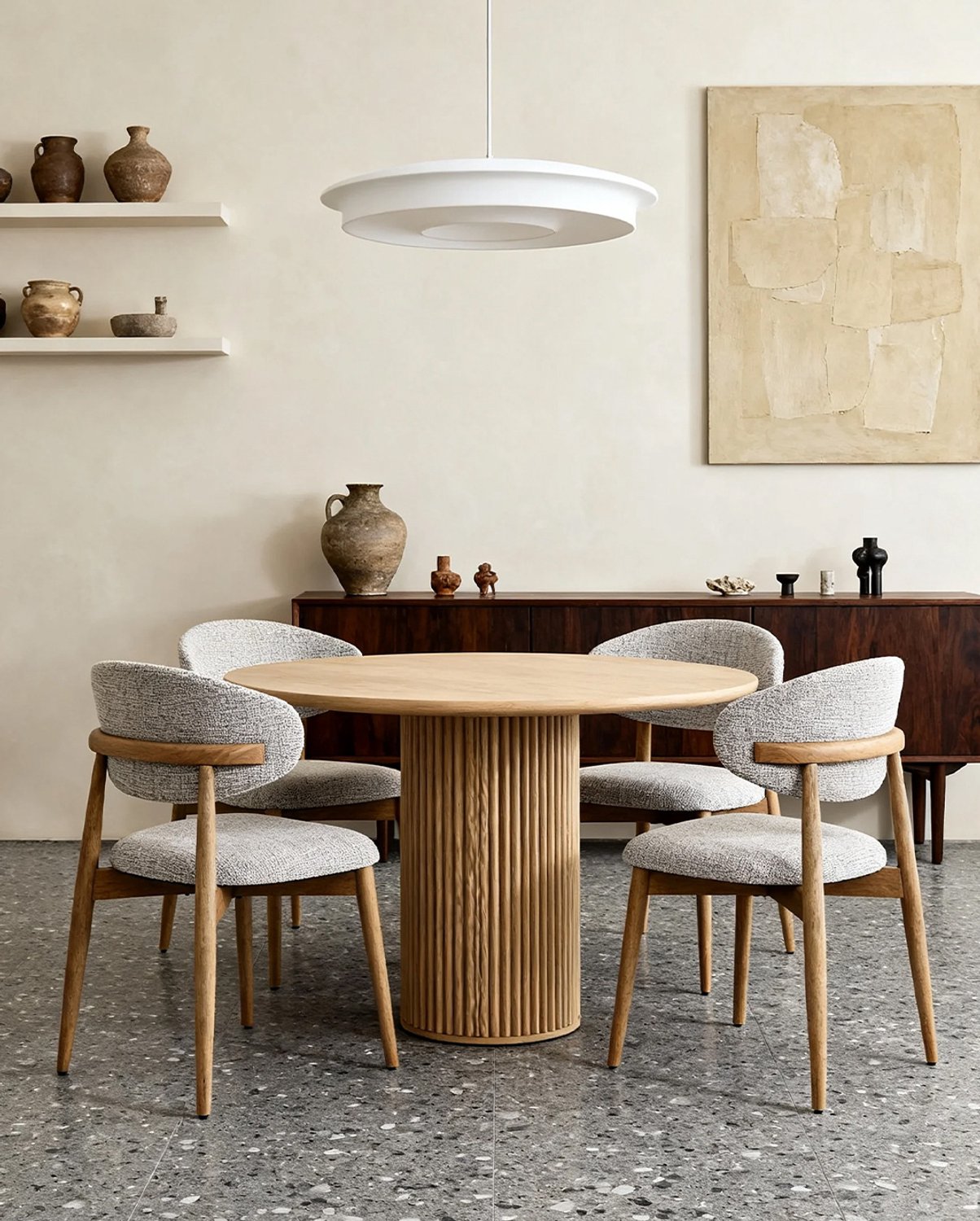 STILVORA Eetkamerstoel - Set van 2 - Stoffen Zitting met Lendensteun - Voor Eetkamer, Woonkamer en Thuiskantoor - Hout Walnoot en Klei Walnut