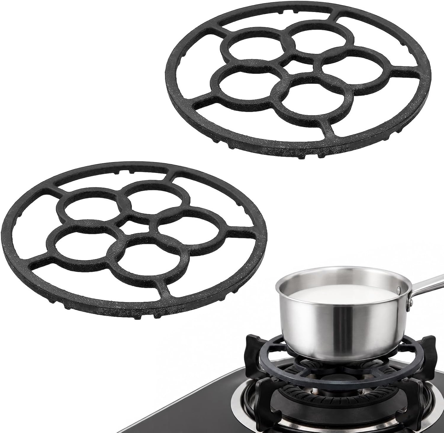 Gietijzeren wok ring pannenhouder 185 mm - 2 stuks - veilig en stabiel - voorkomt wegglijden - ServiceTopper