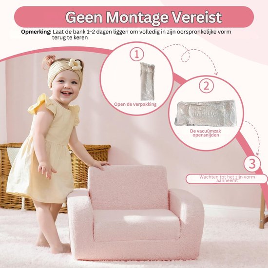 VH Supplies® Kindersofa - Kinderstoel - Kinderbankje - Roze — afbeelding 5