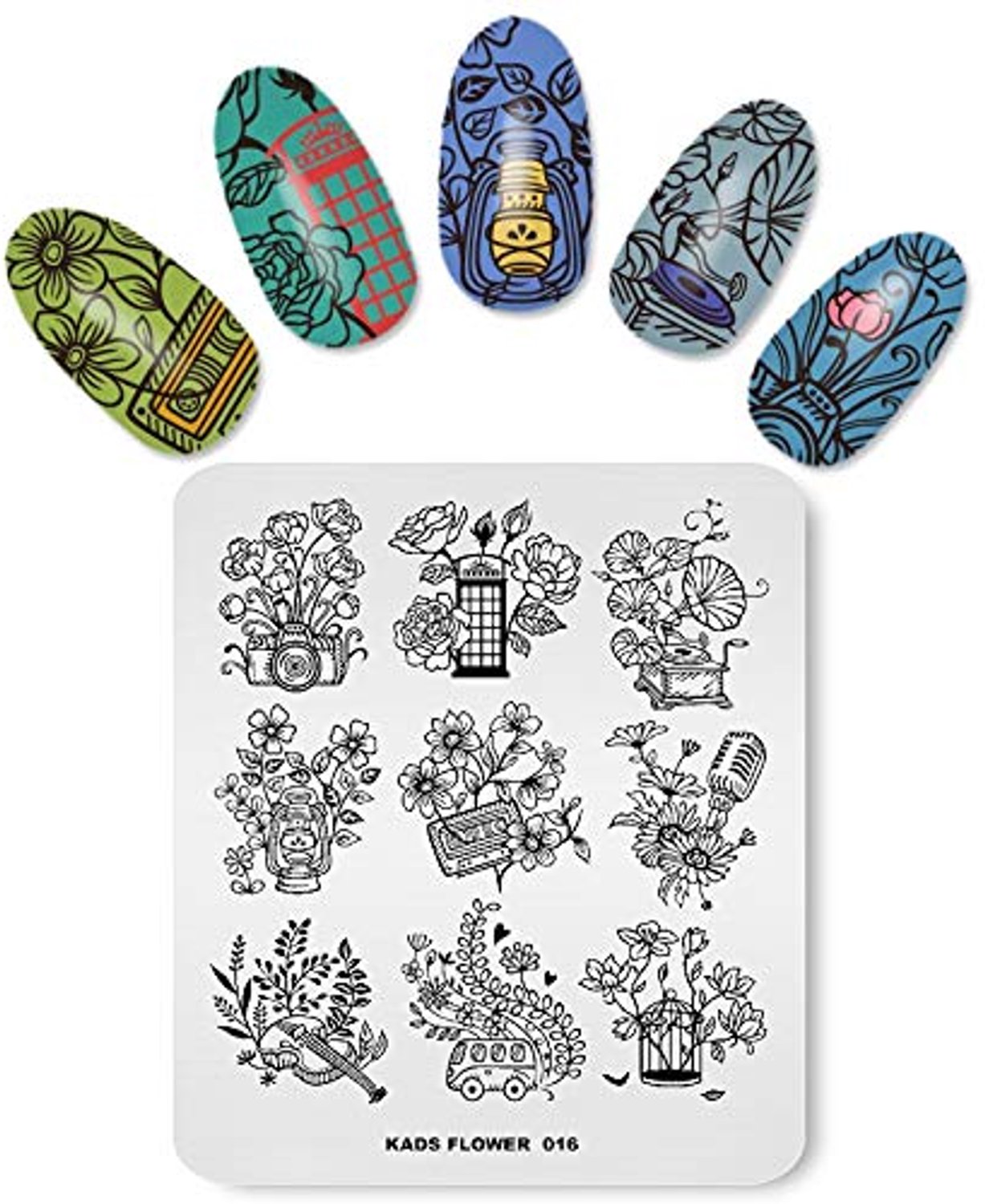 Nagelstempelplaat - Rectangle multi-pattern stempel met schraper
